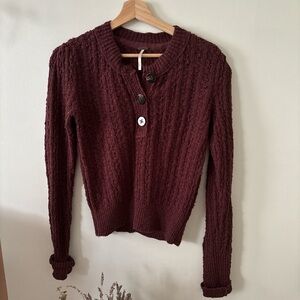 Free People Brown Crew Neck Sweater Cable Knit